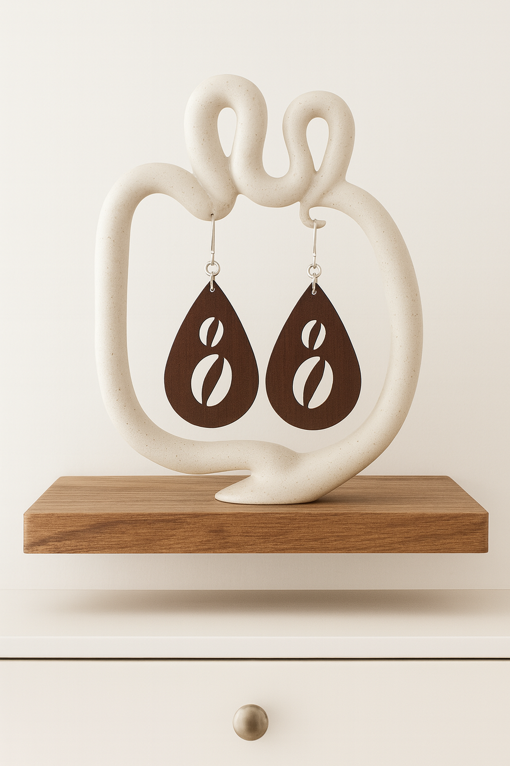 Coffee Lover Teardrop Wooden Earrings