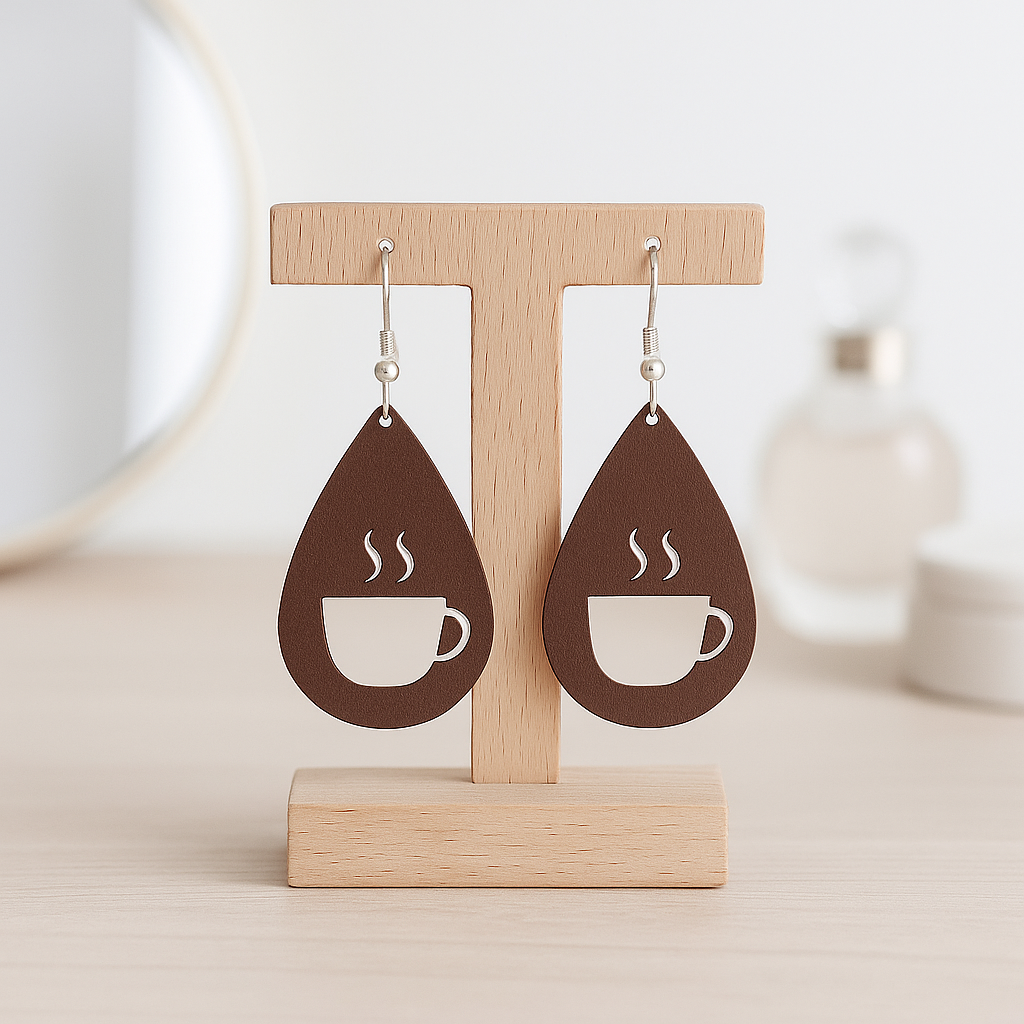 Coffee Lover Teardrop Wooden Earrings