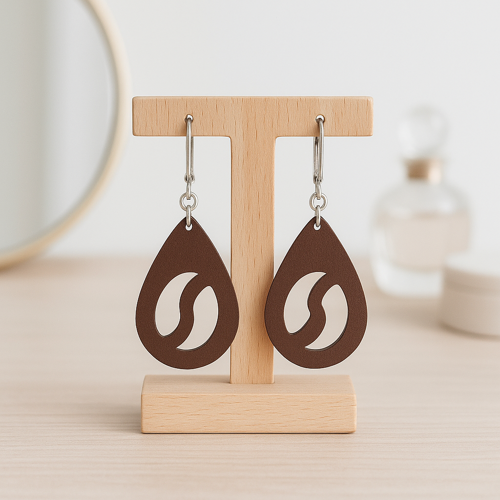 Coffee Lover Teardrop Wooden Earrings