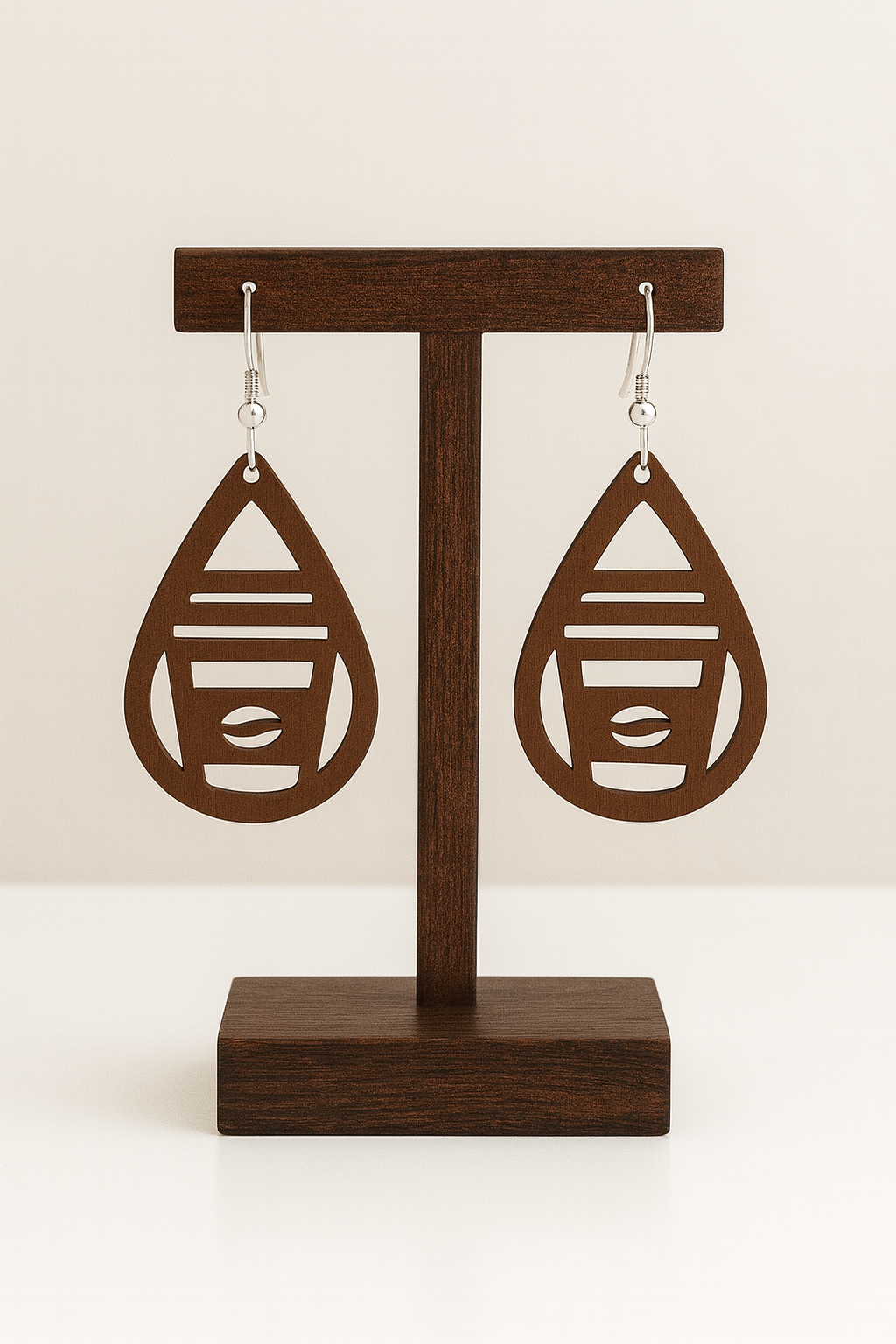 Coffee Lover Teardrop Wooden Earrings