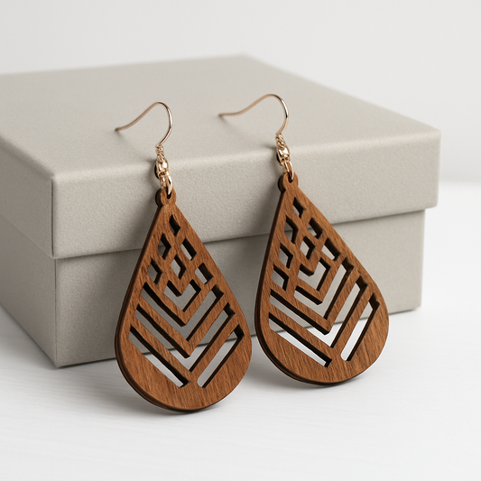 Wooden Laser-Cut Earring Collection – Geometric & Floral Designs