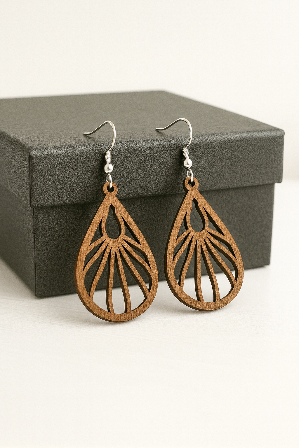 Wooden Laser-Cut Earring Collection – Geometric & Floral Designs