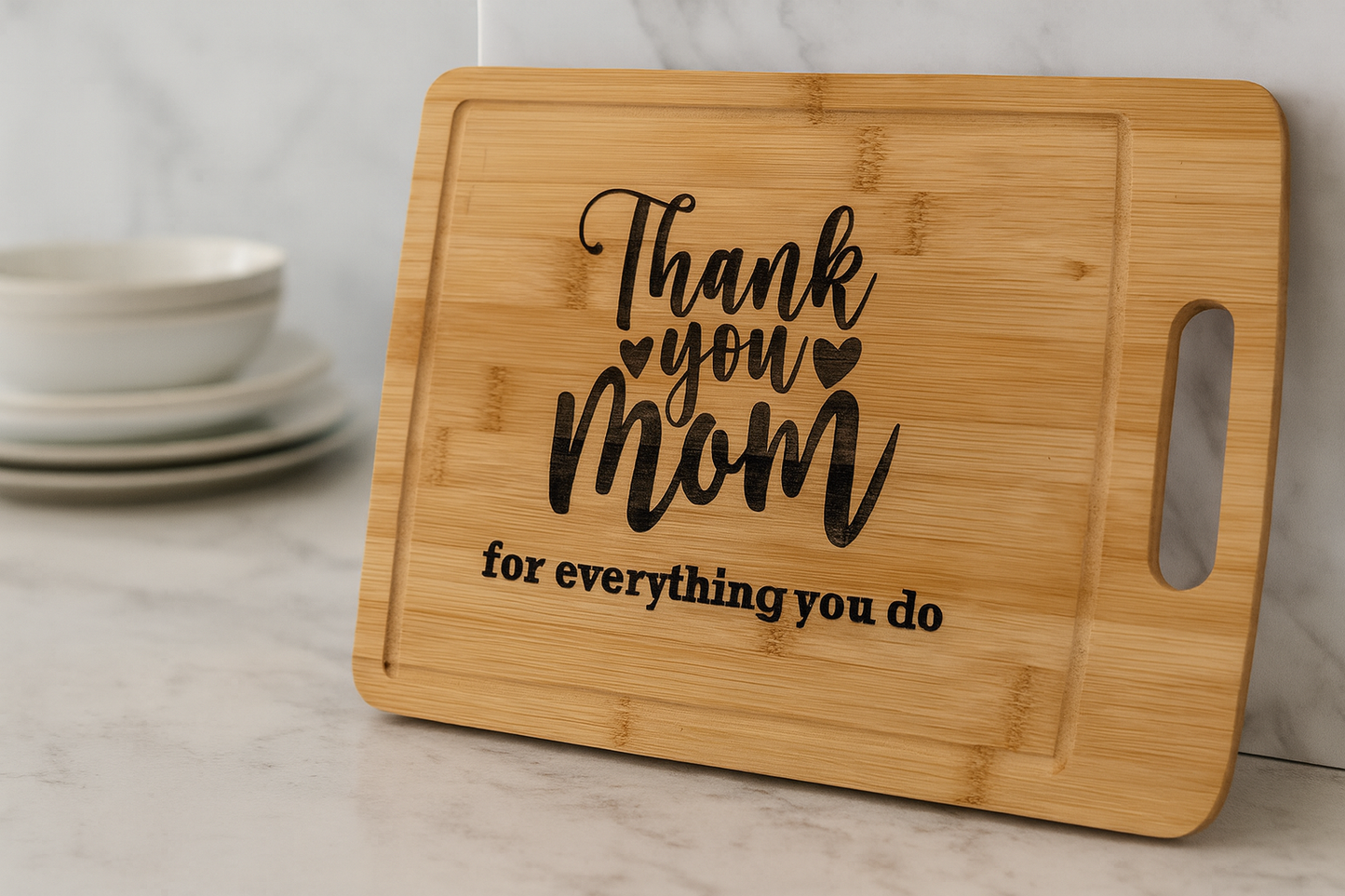 Engraved Bamboo Cutting Board – “Thank You Mom”
